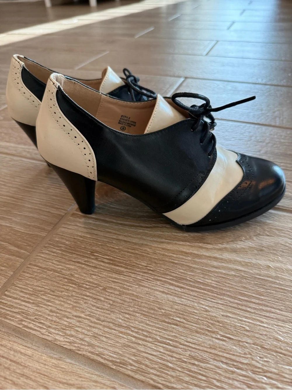 Chase + Chloe Two-Tone Black and White Oxford Heels
